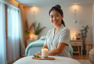 편안한 가정 환경에서 전문 치료사가 있는 평택출장마사지 장면으로 이완과 편안함을 촉진합니다.